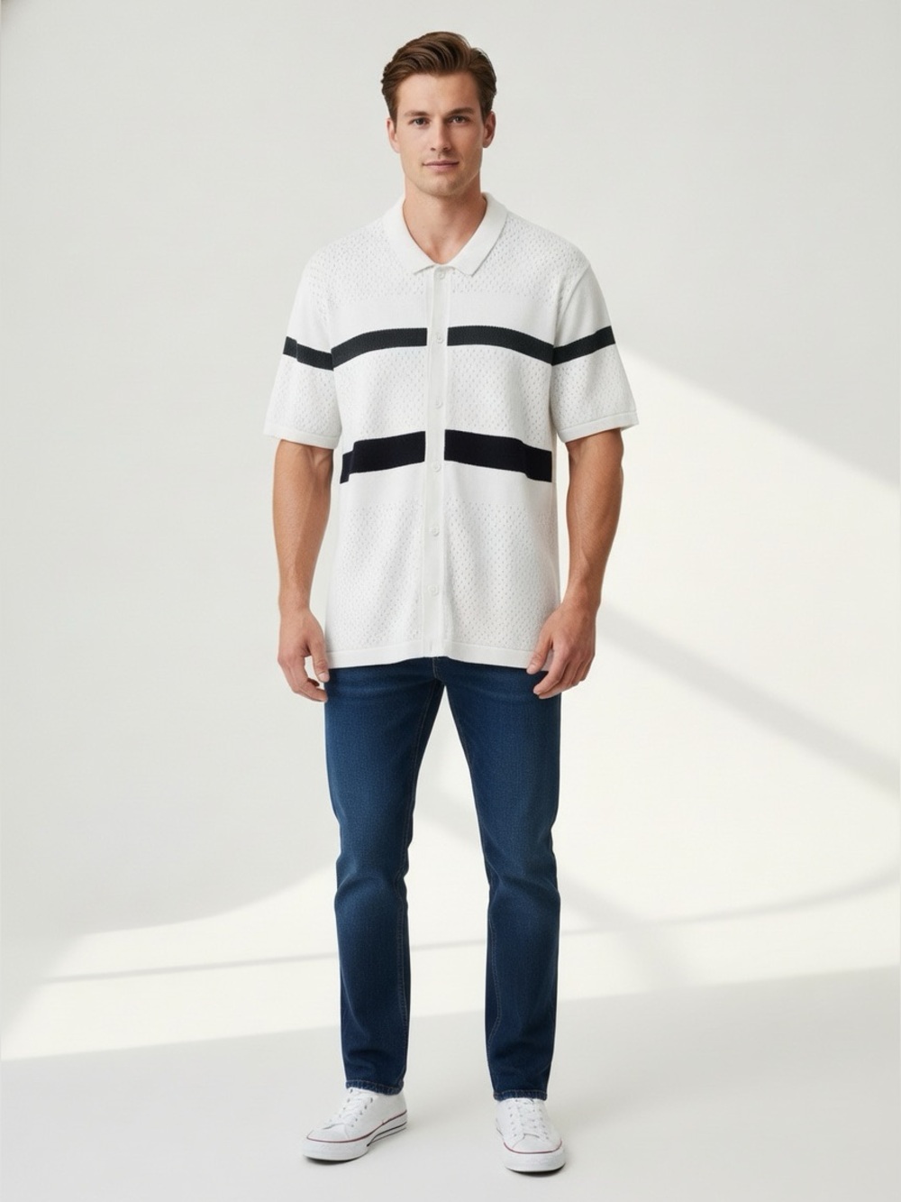 Old Navy Breathable Short-Sleeve Button-Front Sweater Shirt Vacation Resort Wear
